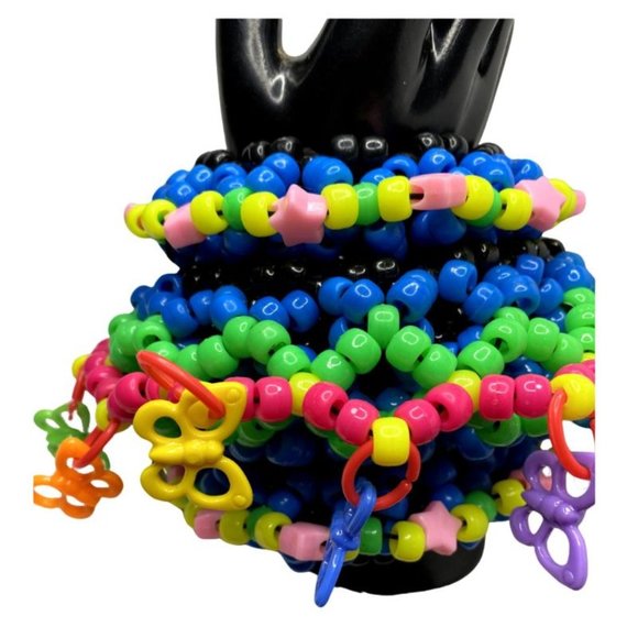 Neon Blue Kandi Rottiing Cuff with Hanging Butterflies - Picture 3 of 6